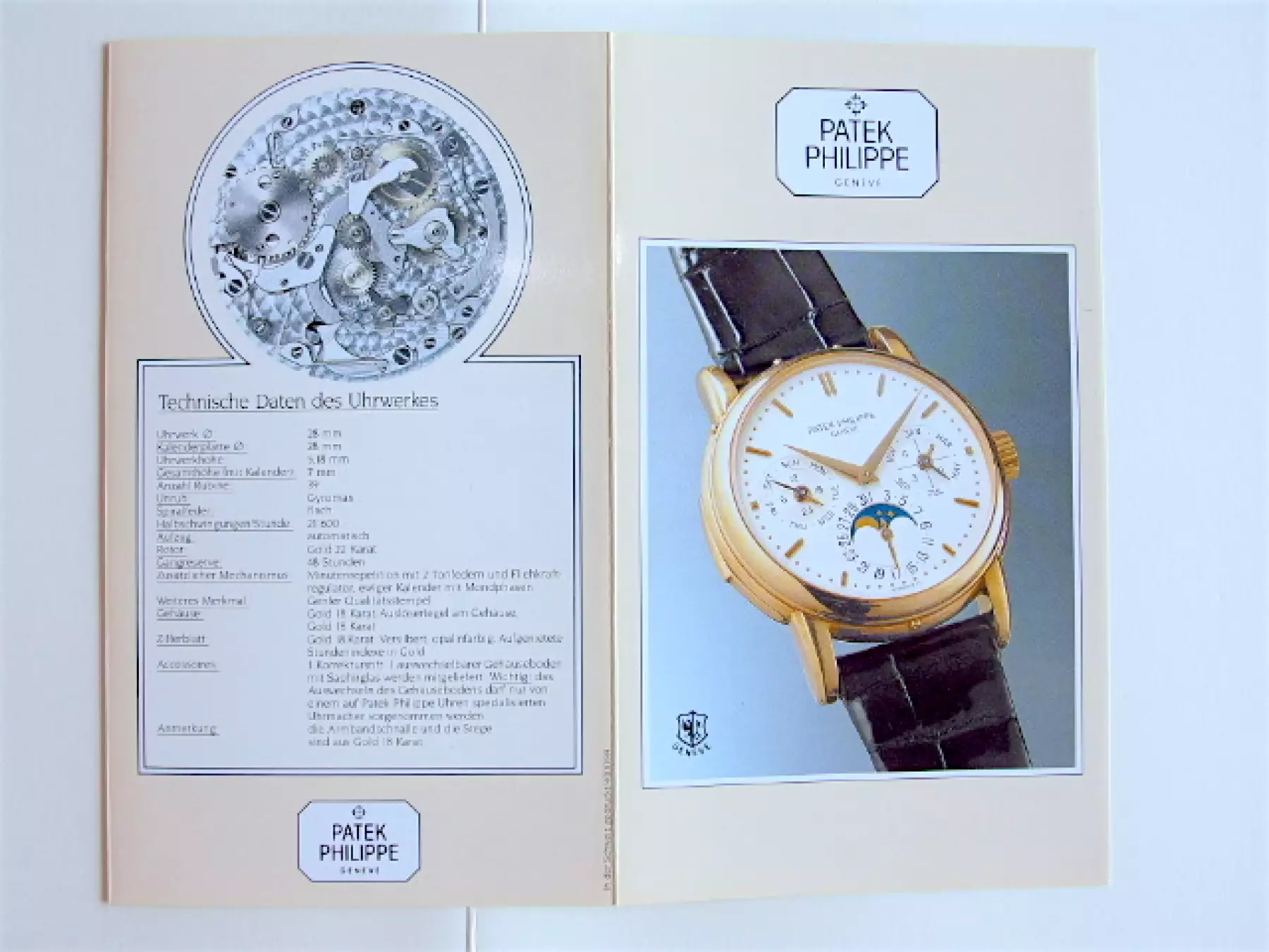 Patek Philippe Specifications and Description for the Reference 3974 from 1989
