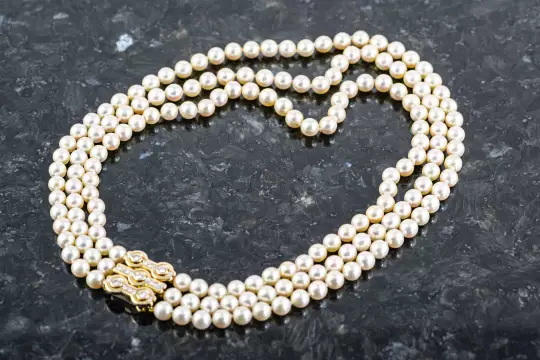 Pearl Necklace Three-row massive jewelry clasp yellow gold with 23 Diamonds photo 5
