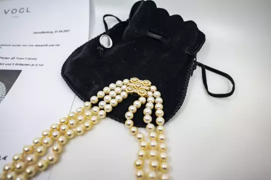 Pearl Necklace Three-row massive jewelry clasp yellow gold with 23 Diamonds photo 7