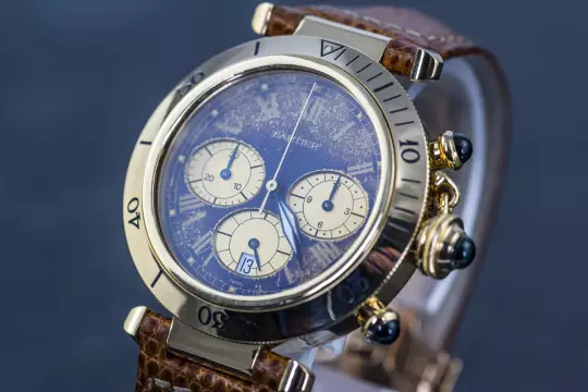 Cartier 30009 Pasha de Cartier Chronograph blue dial Full Set 1993 yellow gold photo 10