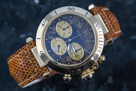 Cartier 30009 Pasha de Cartier Chronograph blue dial Full Set 1993 yellow gold photo 1