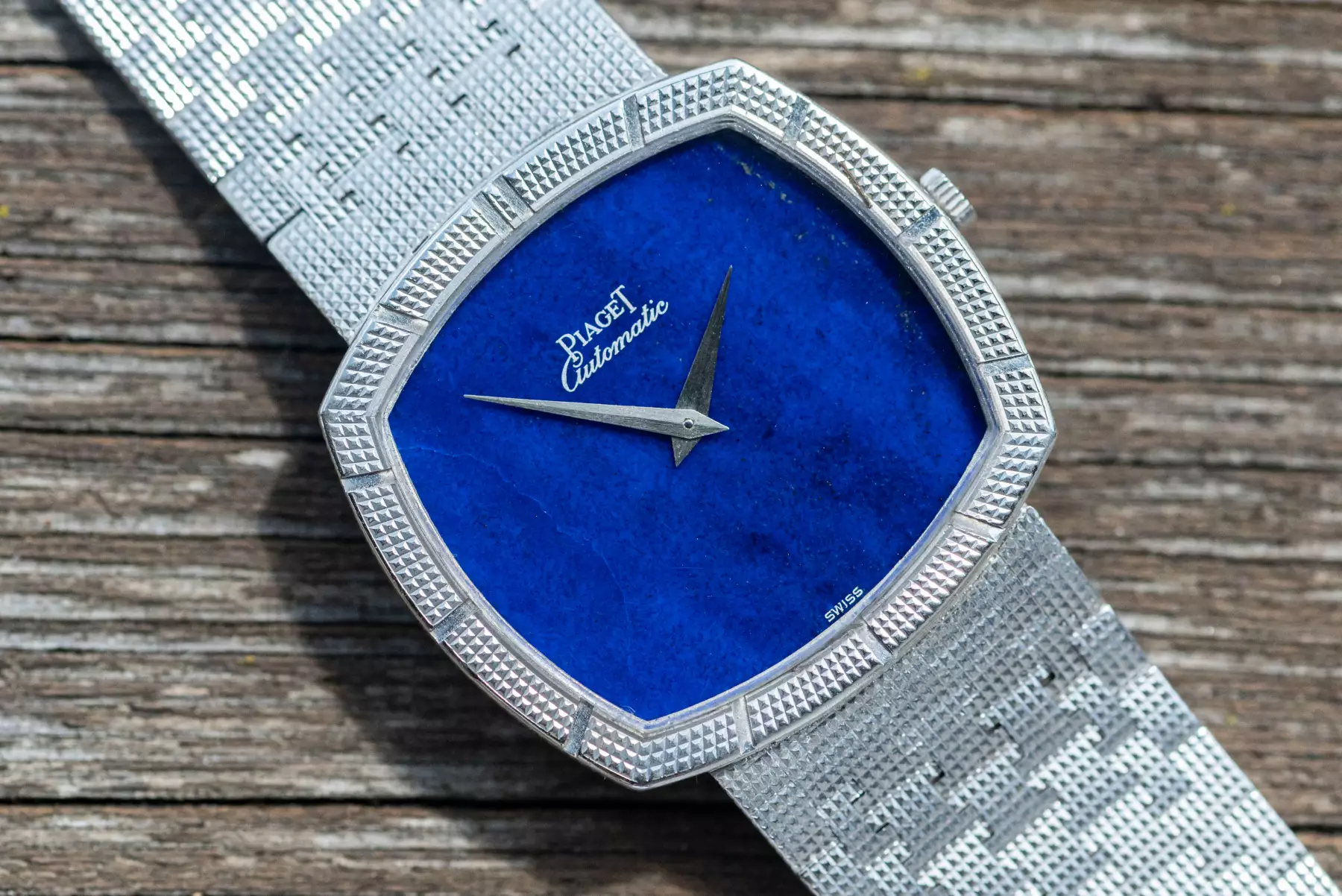 Piaget 12427 A 4 very rare TV Screen Clous De Paris white gold Lapis Lazuli dial