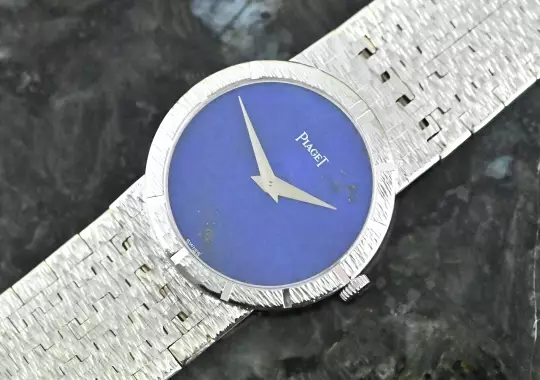 Piaget 9701 A 6 rare Vintage Dress Watch white gold Lapislazuli dial photo 8